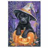Halloween Black Labrador Pumpkins Canvas Print Maple Leaves Wall Décor for Pet Lovers Indoor Decorations on Ready to Hang 1.5" Thick Canvas Wrap, Floating Framed Canvas, Flat Rolled Canvas